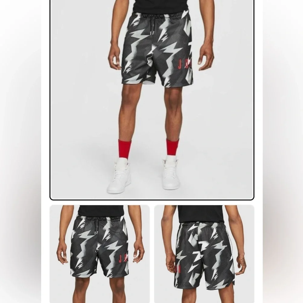 Nike Jordan Mens S Jumpman Air Tribal Printed Black Gray Pull On Mesh Shorts